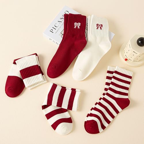 Women Cotton Crew Socks Thin Soft Casual Striped Socks Above Ankle Athletic Socks 5 Pairs Size 5-9 Gift for Women4