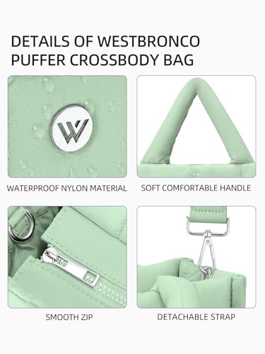 Image of WESTBRONCO Puffer Crossbody Bags for Women Quilted Tote Bag Puffy Weekender Overnight Bag Nylon Shoulder Handbag