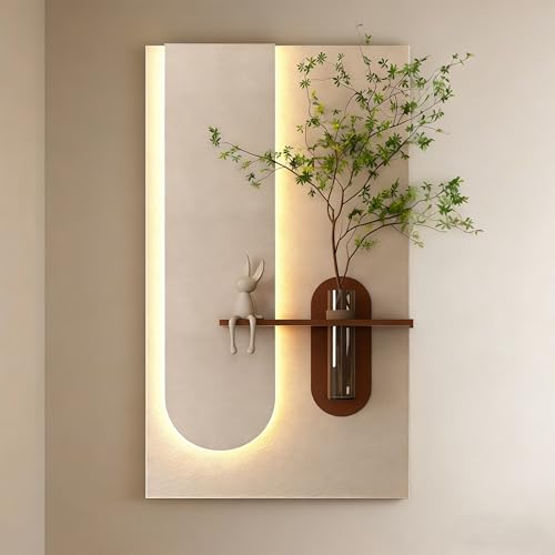 WXZXWXZX Décoration Murale à LED 3D Tableau Relief avec Vase Sculpture Murale Minimaliste pour Maison Entrée Couloir Chambre à Coucher(Wit,40x70cm(15.7x27.5in))