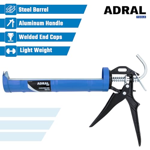Image of 9-Inch Lightweight Caulking Gun with Aluminium Handle | 10:1 Thrust Ratio | Spot Welded Barrel | Hardened Brackets | Steel Comfortable Grip | Welded End Caps | 425g