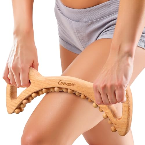ONUEMP Faszienstab Cellulite Massagegerät für Maderotherapie und Lymphdrainage, Anti-Cellulite Gerät Massageroller Mit Griff, Geöltem Style Holz Massage Buchenholz, 32 X 13 Cm, 278 G