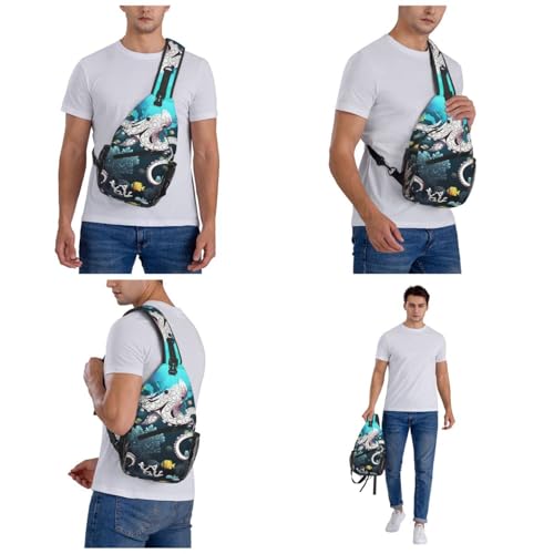 Bolso tipo Sling para mujer y hombre negro con diseño marino miniatura 6
