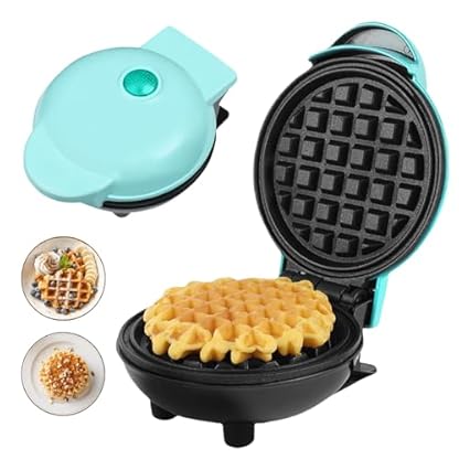 OHHXGK Mini Waffeleisen, Kleiner Waffelmaker mit Antihaftbeschichtung, Runde Mini-Waffeleisen Retro Design für Geburtstage, Familienfeiern