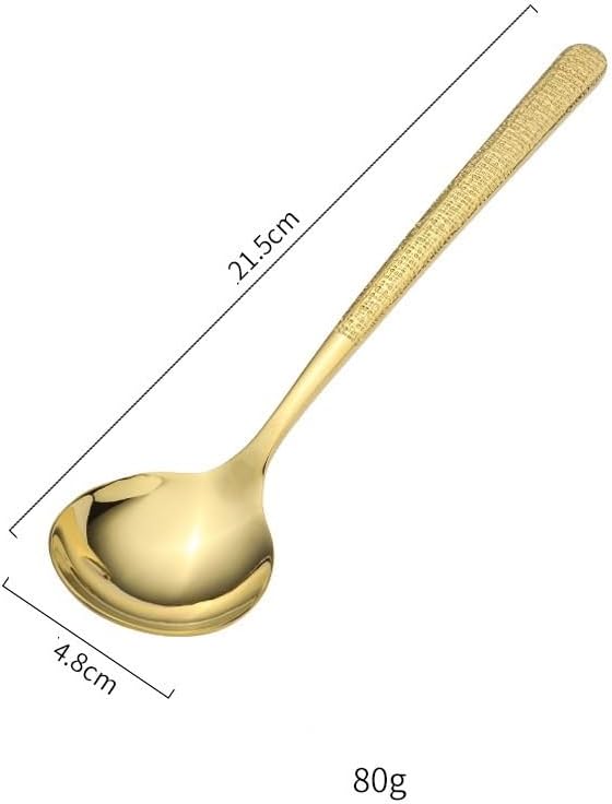 Silverware Flatware Set, 1/4/6/8/10/12 Pcs 304 Stainless Steel Spoon Thickened Long Handle Main Table Spoon Black Gold Soup Spoon Spoon(Color:Silver gold,Size:6 Pieces)