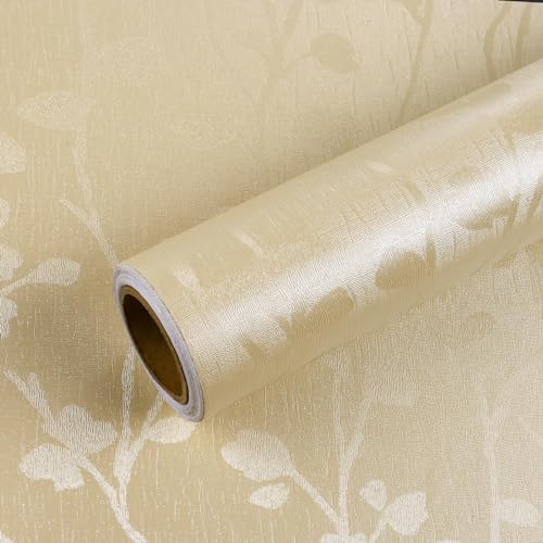 VEELIKE Papel Pintado Hojas Beige Ramas Textura Papel Adhesivo para Muebles Vintage Papel Autoadhesivo Pared Flores Papel de Pared Decorativo Salon Papel Tapiz Cocina Decorado Dormitorio 40cm×300cm