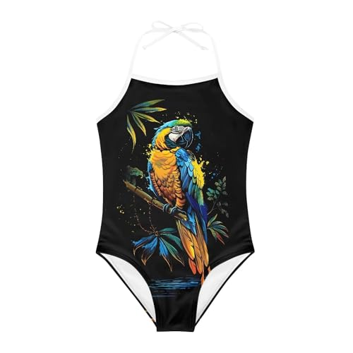 Image of Cute Backless One Piece Swimsuits for Girls Adjustable Halter Strap Bathing Suit Beach Swimwear for Girls
