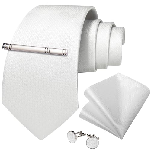 Image of DiBanGu Mens Tie Silk Plaid Striped Necktie and Pocket Square Cufflinks Tie Clip Set with Gift Box Formal Wedding Party
