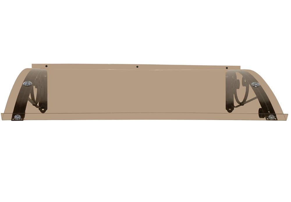 Pensilina in ferro da esterno zincata, copertura in policarbonato compatto Bronzato, Modello Base Ricciolo Classica dimensione 90 x 150 cm