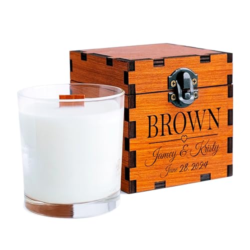 Candle in Engraved Wooden Box, Personalized Gifts for Couple, Engagement,