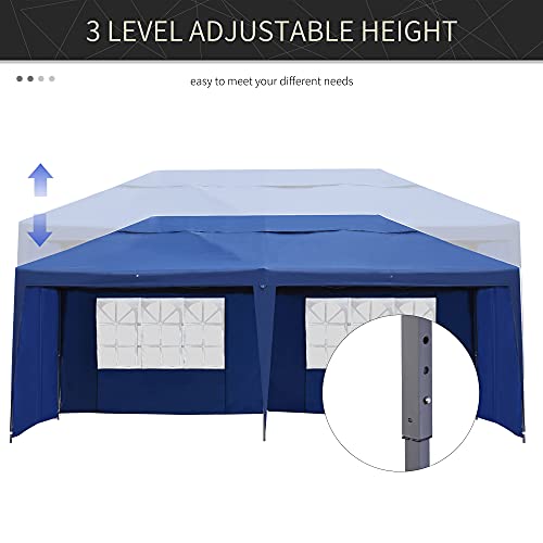 Outsunny 10' X 20' Heavy Duty Pop Up Canopy Party Tent With 4 Removable Sidewalls, Outdoor Cabana Gazebo With Carry Bag, Weather Protection, Blue #TOP3