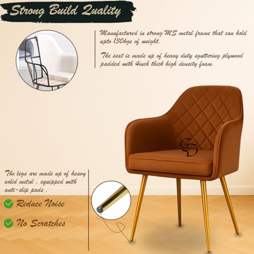 Image of Velvet Accent Chair with Matching Pouffe & Floral Cushion | Modern Upholstered Armchair with Gold Metal Legs | Lounge Chair for Living Room, Bedroom, Office, Guest Room (Light Brown Diona)