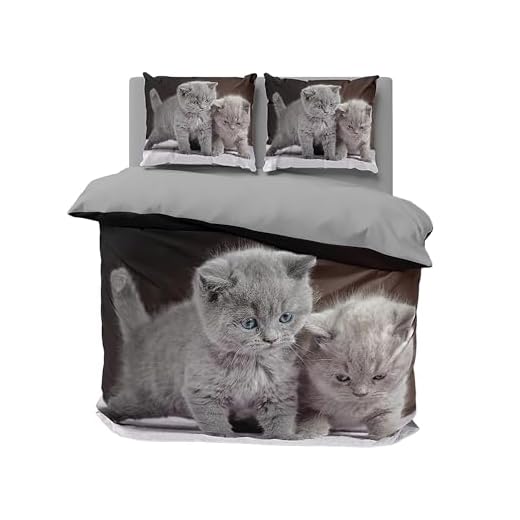 FEBE 3D Bettwäsche Kätzchen Bettbezug-Set 135x200 + Kissenbezug 80x80 cm Wendebettwäsche 2 Teilig mit Reißveschluss