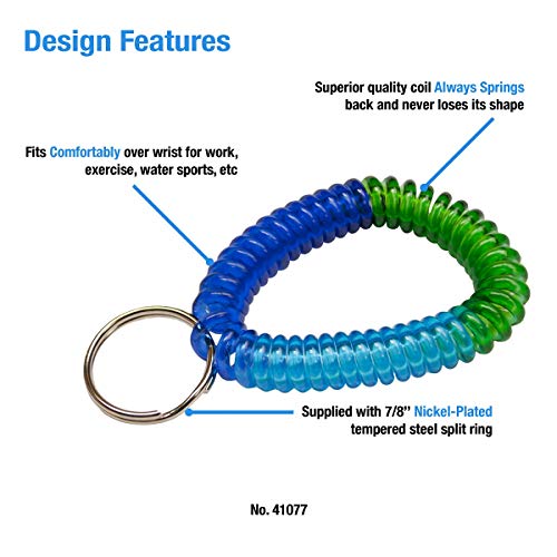 Image of Lucky Line 2 inch Spiral Wrist Coil with Steel Key Ring, Multi-Color Flexible Wrist Band Key Chain Bracelet, Stretches to 12 inch, 25 PK, Assorted Colors (41077)