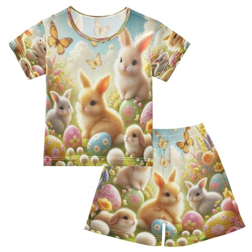 Rabbit Butterfly Easter Egg Pajama Set Short Sleeve Summer Pajamas Shorts Sets PJ Clothes Set Soft 5Y