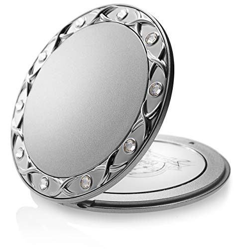 Preisvergleich Produktbild Fantasia Taschenspiegel Swarovski Elements - Silber, zweiseitig, normal und 10-fache Vergrößerung, Ø 8,5 cm, runder Klappspiegel