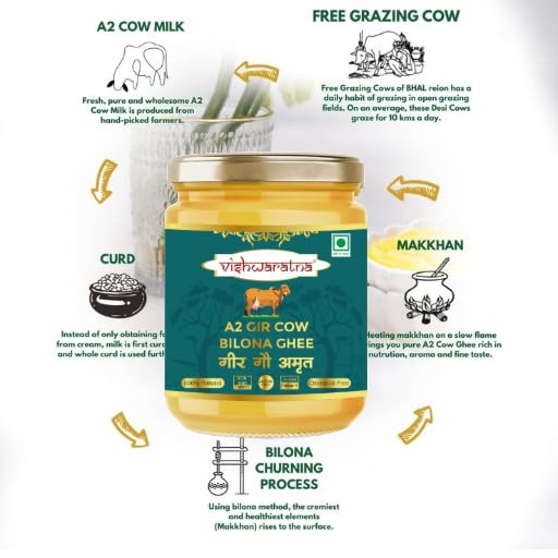 Image of Vishwaratna Premium A2 Gir Cow Cultured Desi Ghee from Braj Farm 250 ml| Vedic Bilona Two Way Churned | Indian Gir Cow Ghee, Pure A2 Ghee, Natural & Healthy, Non-GMO | Lab Certified-Pack of 1