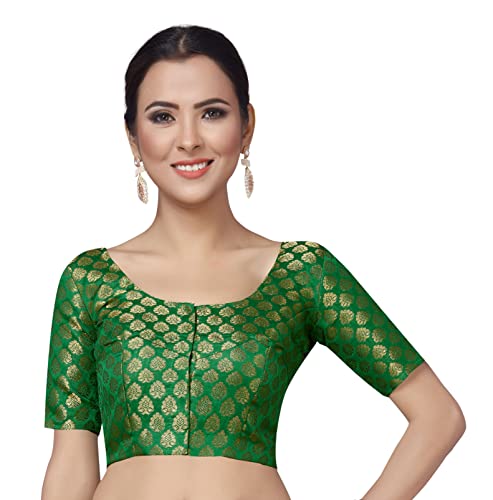 Image of Studio Shringaar Women's Readymade Brocade Short Sleeves Saree Blouse