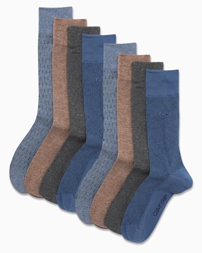 Calvin Klein Mens Crew Socks - 8 Pack Cotton Blend Performance Patterned Dress Socks - Athletic Socks for Men (7-12)2