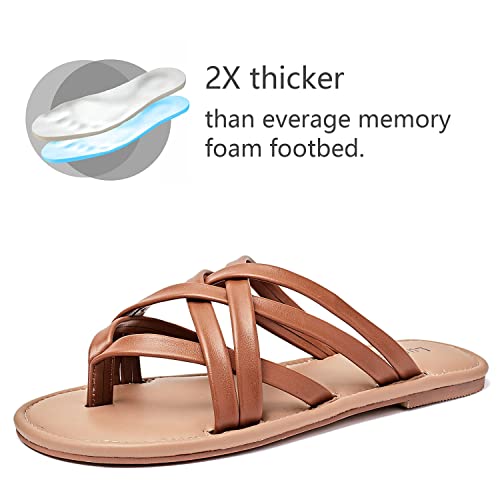 Image of Luoika Women's Wide Width Flat Sandals, Flip Flop Slides Sandal Casual Strapy Sandal Slip on Summer Beach Shoes for Women.
