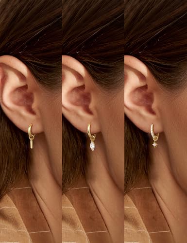 JeryWe Gold Small Hoop Earrings for Women – Hypoallergenic 14K Gold Plated Hoop Cartilage Earring Stacks Gold with Dainty Dangle Charm Non Tarnish Huggie Hoops Earrings for Cartilage Tragus Piercing Jewelry4