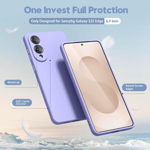 Image of DIZORO Microfiber Candy Case Compatible for Samsung S25 Edge 5g Smooth Touch Cushion Liquid Soft Silicone Gel Rubber Phone Cases Non-Slip Full Body Protective Shockproof Back Cover - Purple