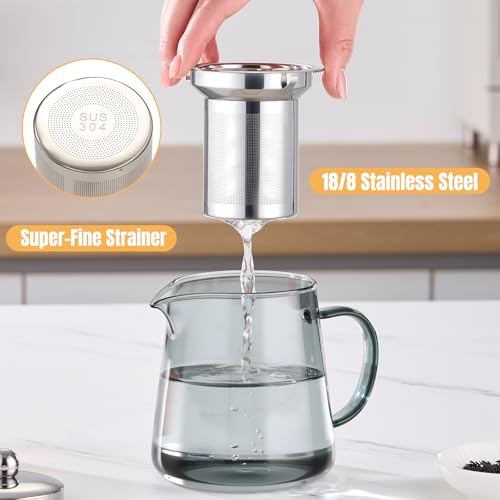 Image of PARACITY Glass Teapot Stovetop 32OZ, Borosilicate Clear Tea Kettle with Removable 18 /8 Stainless Steel Infuser, Teapot Blooming and Loose Leaf Tea Maker Tea Brewer (Black, 550ML)