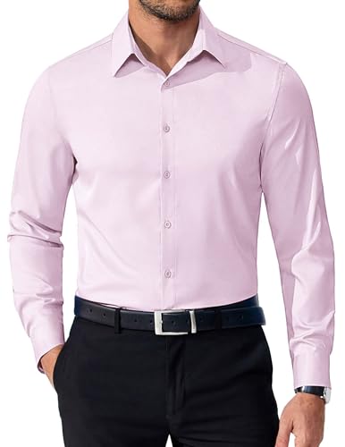 WINKEEY Chemise Homme Infroissable Chemise de Bureau Manches Longues sans Repassage Formel Habillé Cérémonie, Rose L