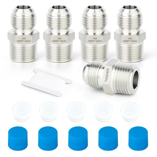 Image of TAISHER 5PCS Forging of 304 Stainless Steel JIC Flare Tube Fittings,3 /8 inch JIC Male x 3 /8 inch NPT Male, Half Union