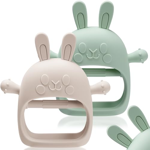 Easter Bunny Teething Toys for Babies 0-6 Months,Bunny Teether,Food-Grade Silicone Teething Mitten for Babies,BPA Free
