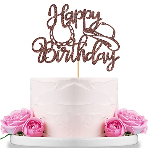 Webenison Western Theme Happy Birthday Cake Topper/Mexican Birthday Party/Men Cowboy Birthday Party Decorations Brown Glitter #TOP7