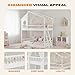 DUMOS Wood Twin Over Twin House Bunk Bed, Loft Bed with Ladder, Safety Guardrail, Wooden Slats & Window, Kids Twin Bed Frame for Teens Juniors, Freely Decorative House Roof