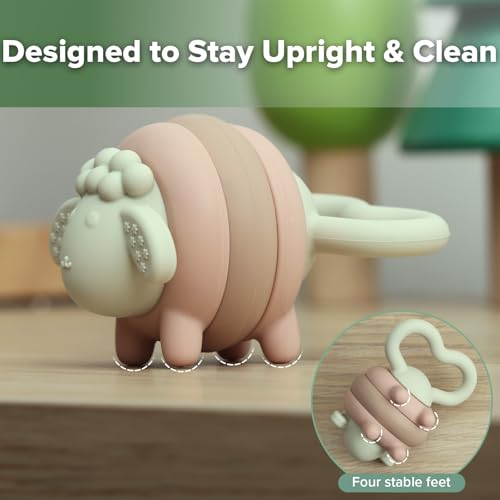 Image of haakaa Twisty Tilly Silicone Sheep Teether, Soft Textures for Sore Gums, Easy-to-Grip Rotating Ring Design Encourages Babies to Grasp, Twist and Explore, Desert Rose