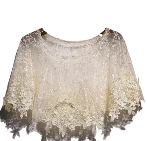 Cape de protection solaire femme en maille fine avec châle brodé fleurs vintage d'été
