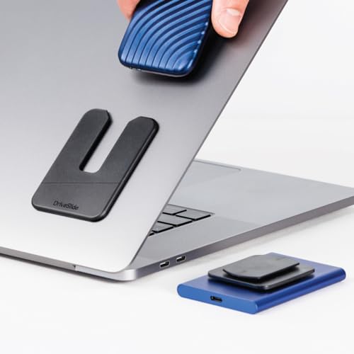 DriveSlide - Aesthetic Portable Computer Mounted External Hard Drive and Hub Holder to Organize Laptop Workspace and Declutter Cable with Lock System