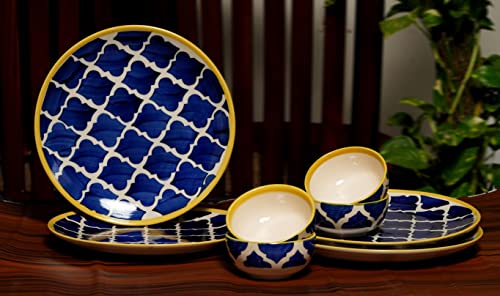 Image of Moroccan Handpainted' Permium Ceramic Plates for Dinner Ceramic Dinner Plates with Katoris (8 Pieces, Serving for 4, Dishwasher & Microwave Safe)