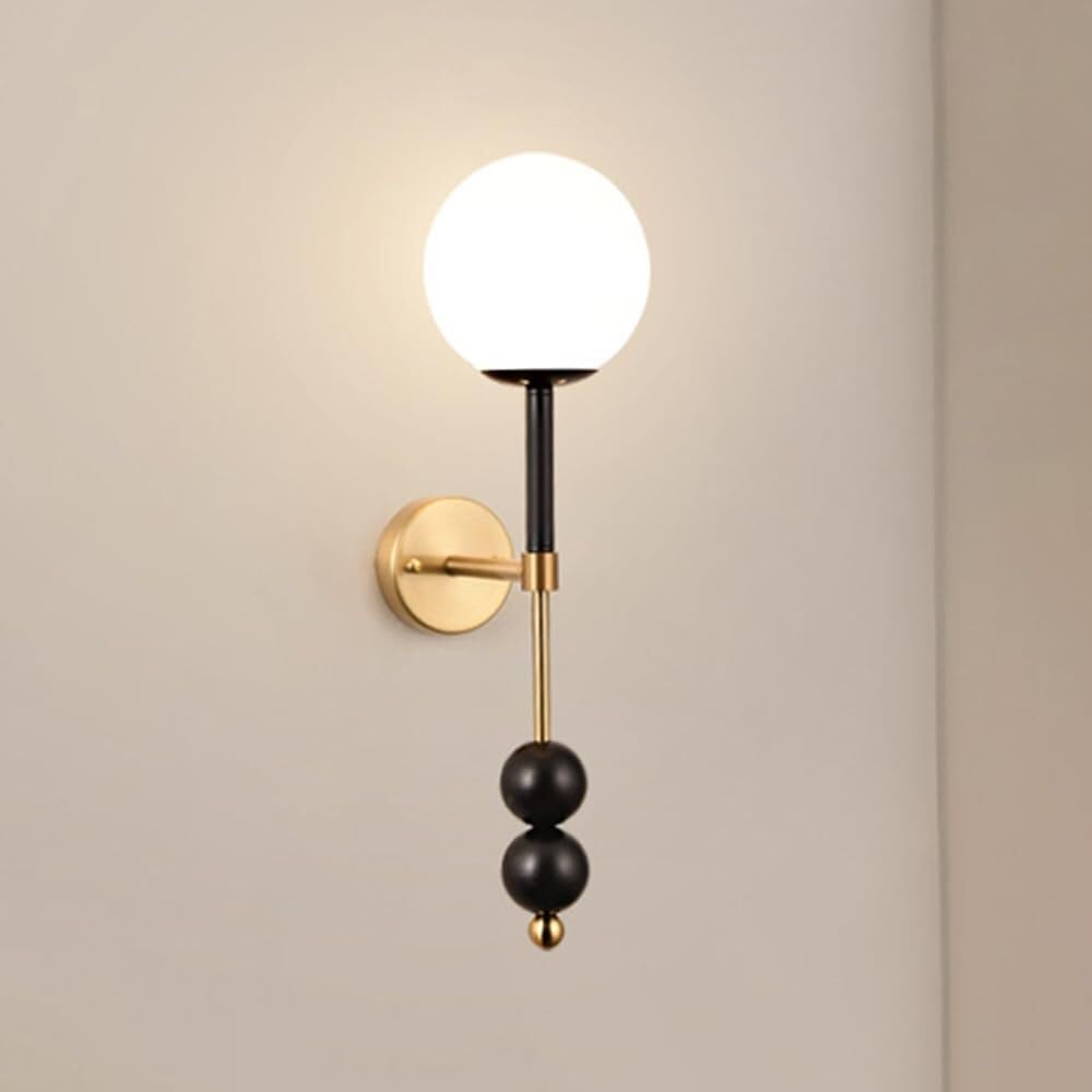 SXECAEPS Glass Wall Lamp Vintage Modern Long Arm Sconce Milky White Globe Shade Lantern for Bedroom Bedside Living Room Study Corridor Entryway Restaurant(Dark)
