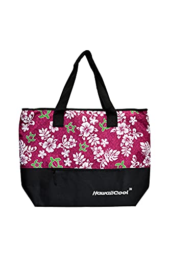 Hawaiian Print Large Insulated Cooler Tote Bag 245 (Honu Lauhala - Pink)