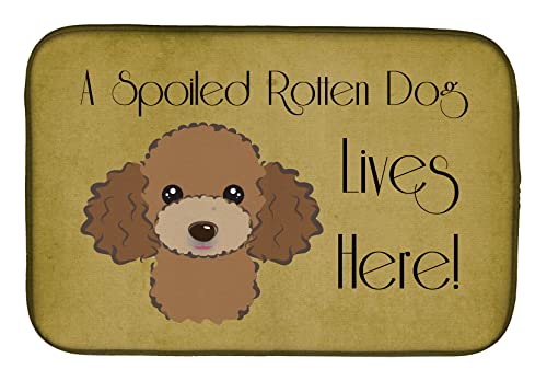Caroline's Treasures BB1504DDM Chocolate Brown Poodle Spoiled Dog Lives Here Dish Drying Mat Absorbent Dish Drying Mat Pad for Kitchen Counter Dish Drainer Mat for Countertop, 14 x 21", Multicolor