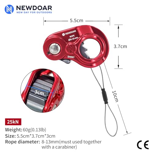 Image of NewDoar Rope Ascender Lightweight Rope Clamp Ascender Riser Adjuster Fits 8-13mm Rope Self-Locking Grip for Rock Climbing,Hunting,Protection Rescue,Rappelling,Arborist,Gear Equipment