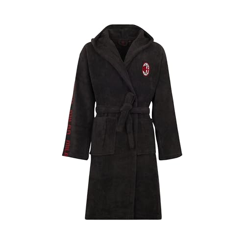 DETTAGLI: Accappatoio nero Milan con logo per adulti DETTAGLI - Colore: nero con dettagli rossi - Logo ufficiale AC Milan ricamato sul petto a sinistra - Scritta 
