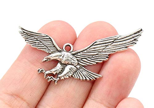 4 Large Eagle Charms Pendants CLET Antique Silver Tone 23x49mm