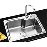 ZQFHSX Kompakte Edelstahl-Einzelspüle für Bar, Wohnmobil und Campervan, Unterbau-Einbau, wendbarer Abtropfrand, glatt, langlebig, rostfrei, ideale Küchenmodernisierung