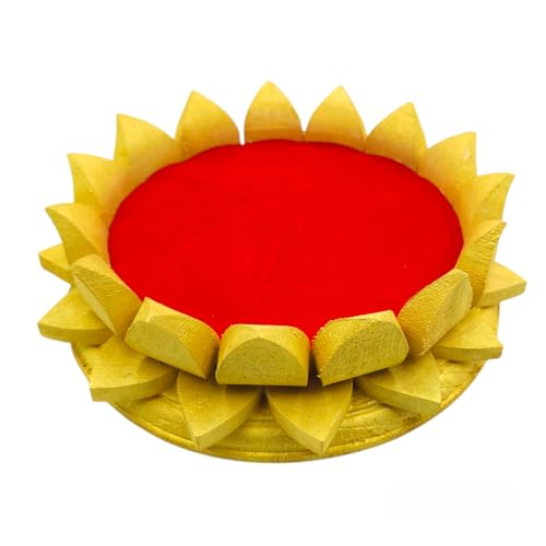 Image of Parth Pooja Wooden Lotus Kamal Aasan-Where god Resides, Made of ShriParni Wood for Keeping Maha Meru Shri Yantra (6 Inch)