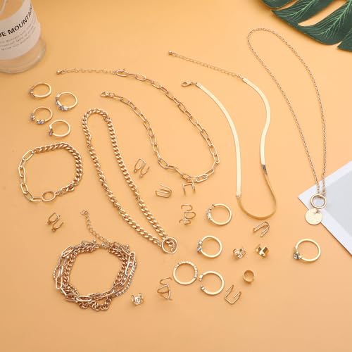 NEWITIN Conjunto de 24 peças de joias de ouro para mulheres, moda fantasia, joias, colar banhado a o