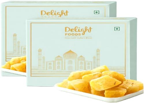 Delight Foods Original Agra ka Kesar Dry Petha 700g (350g x2) | Famous Agra Kesar Petha Sweet | Soft Delicious Indian Mithai | Traditional Ash Gourd Sweets