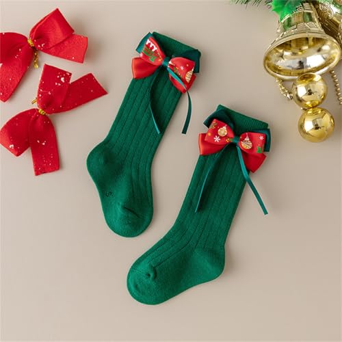 Toddler Baby Girl Christmas Knee High Socks Long Soft Knit Stockings With Bow Cotton Warm Ruffled Leggings Sock2