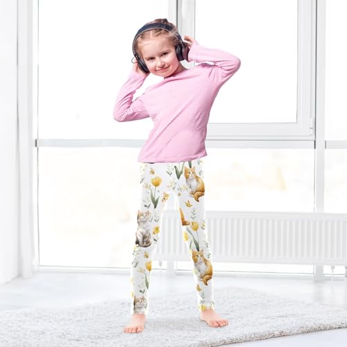 Floral Cat Tulip Girls Leggings Soft Stretch Workout Yoga Dance Pants for Kids Casual Tights4