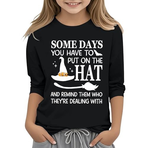 Teen Girls 3/4 Sleeves Halloween Tops Casual Crewneck Trendy Bat Blouse Shirts for Toddler Girl (Black, 6-7 Years)