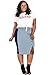 Poetic Justice Plus Size Curvy Womens High Waist Frayed Midi Two-Tone Jean Skirt Blue