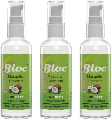 Bloc Mosquito Repellent 3 Pack Travel Size-Natural Ingredients- Help Keep Insects Off You. Safe for Kids & Adults. Tested in The Jungles of Hawaii